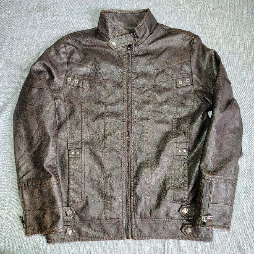 Faux Leather‎ Jacket Mens Size XL Brown fleece Lined Steampunk Streetwear